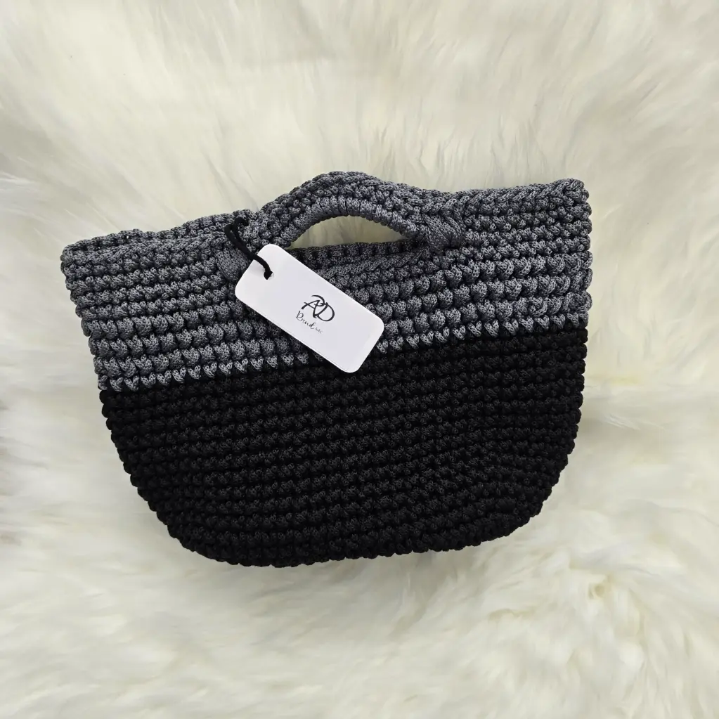 Black with Grey Top Crochet Tote Handbag