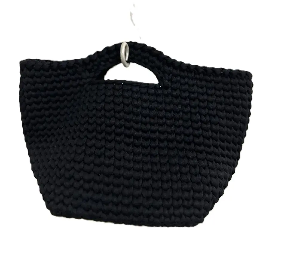 Black Crochet Top Handle Tote Handbag
